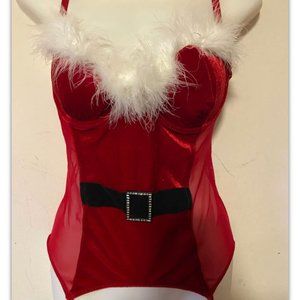 COPY - Secret Treasures Mrs Santa Christmas Velvet Babydoll Garters Lingerie  M…